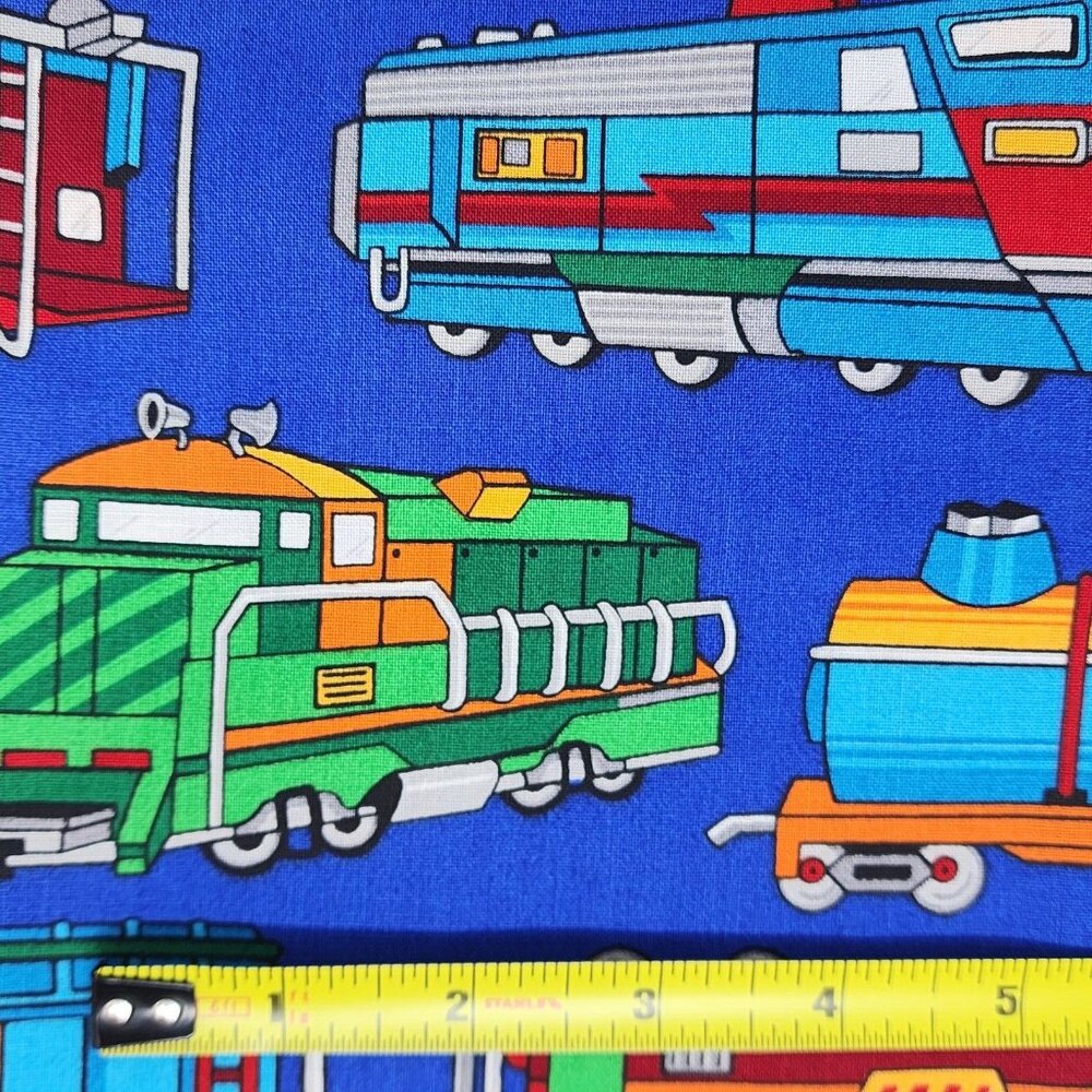 Quilting Craft Fabric Trains Royal Blue VIP Cranston VTG Novelty Fat Quarter